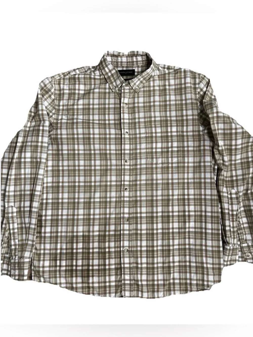 Banana Republic Men's Plaid Shirt - Brown and White